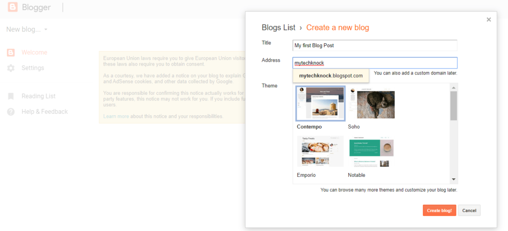 Put Your website name where your blogs will be upload.